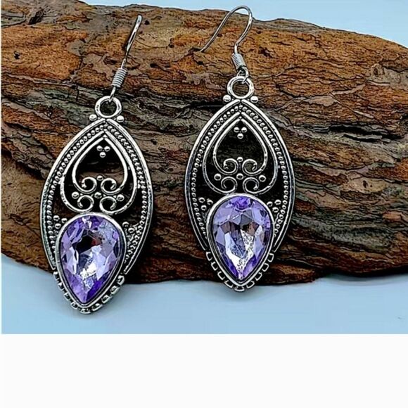 Silver Hollow Out Vintage Dangle Boho Earrings - Picture 4 of 5